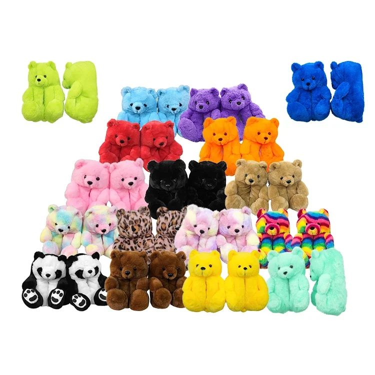 Новые поступления 2021, женские пушистые плюшевые тапочки оптом, новые стильные тапочки, домашний плюшевый мишка для девочек, тапочки плюшевый мишка