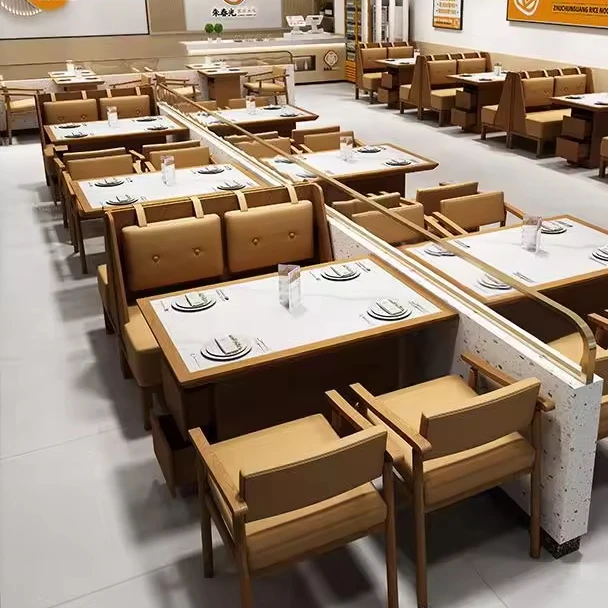 Commercial Solid Wood Restaurant Table and Chair Set Snack Japanese Cuisine Sushi Coffee Fast Food Shop Booth Sofa