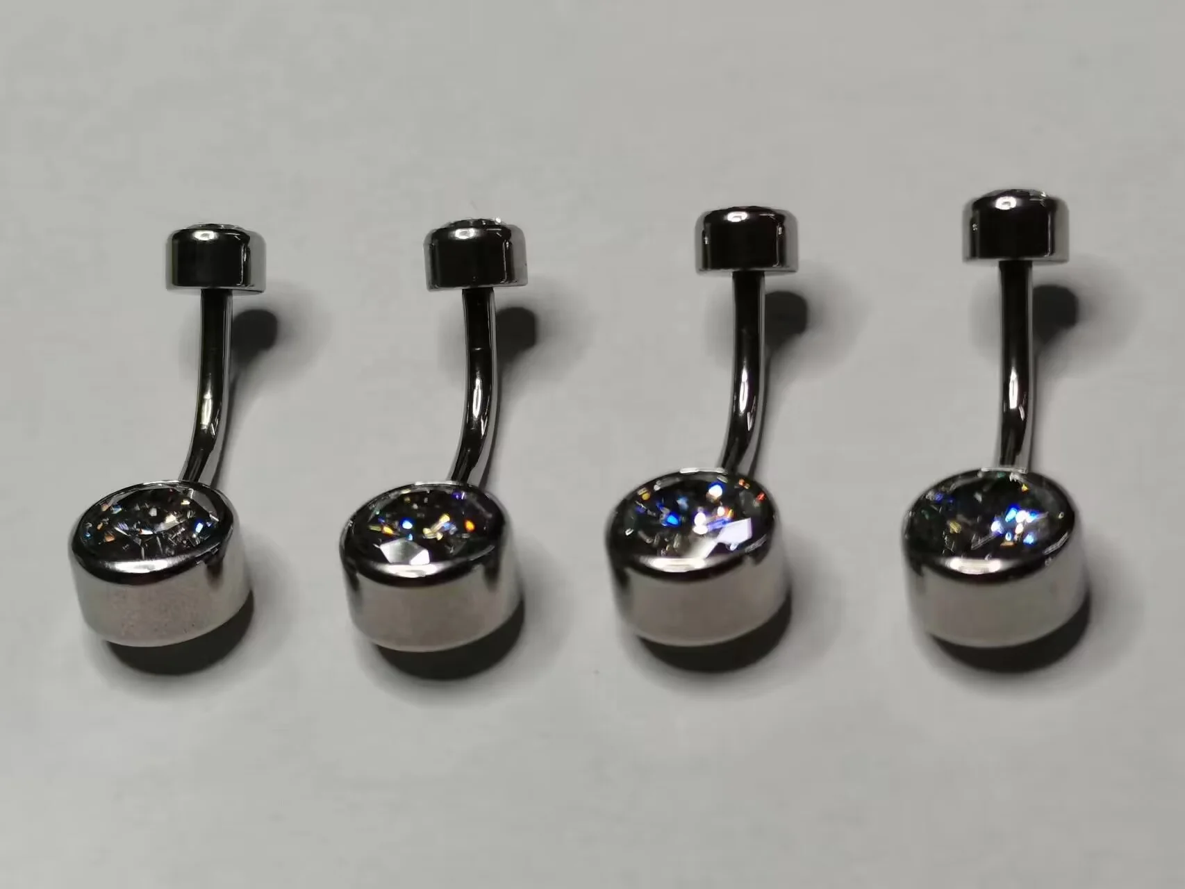 Titanium Bezel Set Double Gem Navel Curves Piercing Jewelry