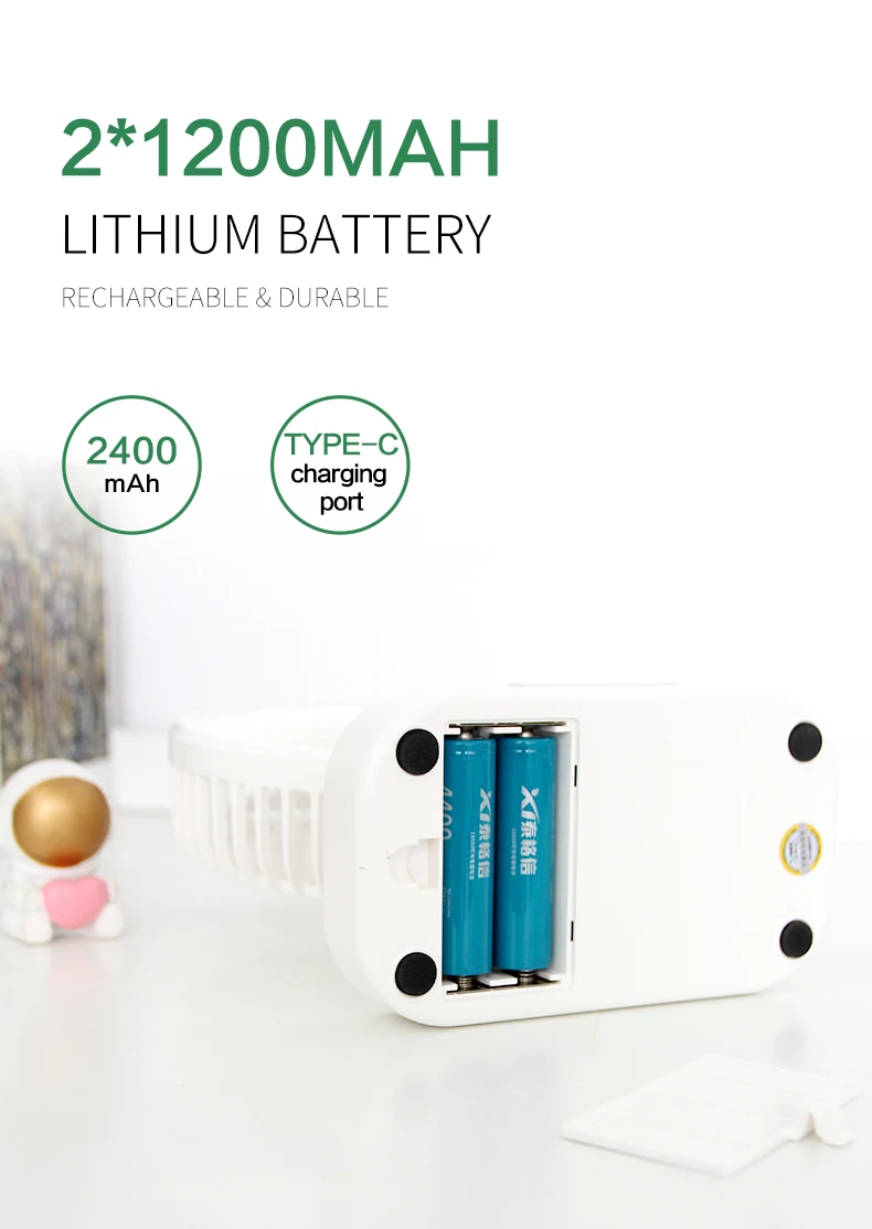 Mini Fan Portable Charger Oscillating Detachable Table Fan 2400mAh Rechargeable Usb With Night Light