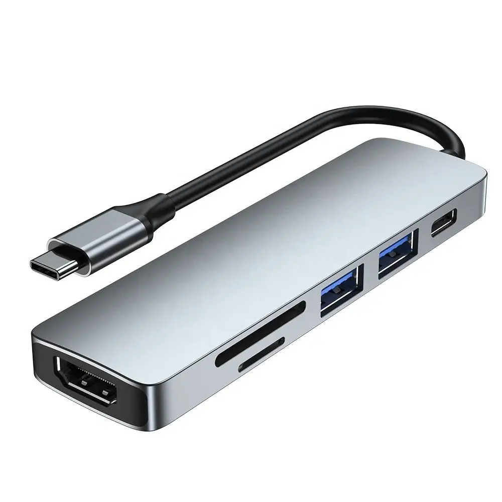 Jasoz 6 In 1 USB-C Type C To 4K HDMI Hub USB 3.0 2.0 And TF/ SD Card Reader For MacBook iPad Pro And More USB C Devices