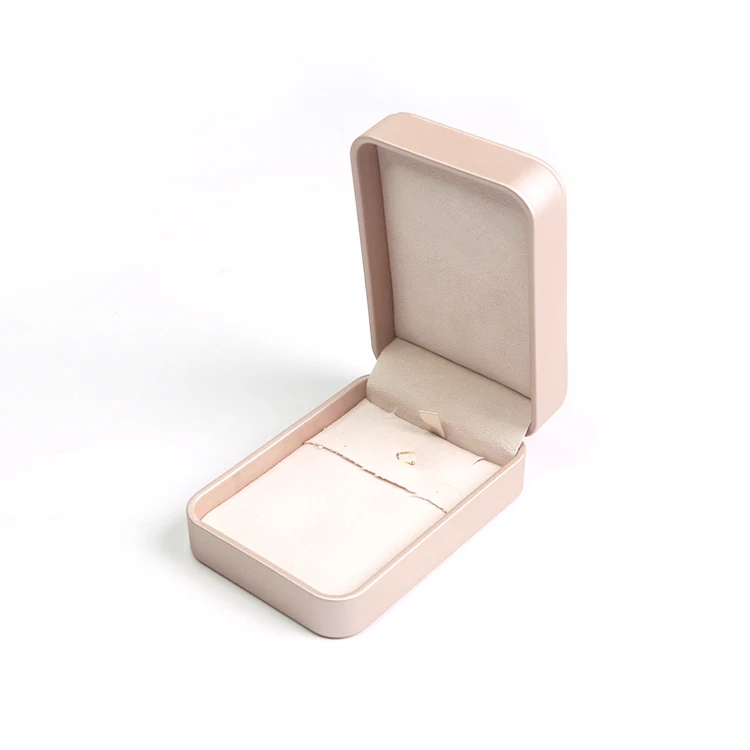 Hot Sale Champagne Pu Leather Pendant Jewelry Box Soft Velvet Lining Jewellery Earrings  Packaging Case with Custom Logo