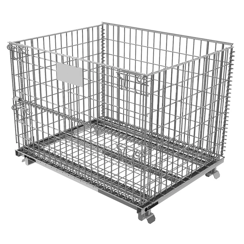 Save space storage equipment industrial cages pet preform storage folding metal mesh wire container stackable cage