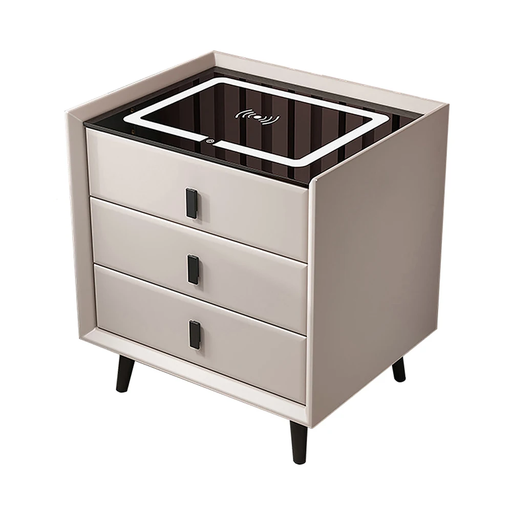 3 Drawer Smart Nightstand Modern Smart Bedside Table with Touch Control and Drawer Storage