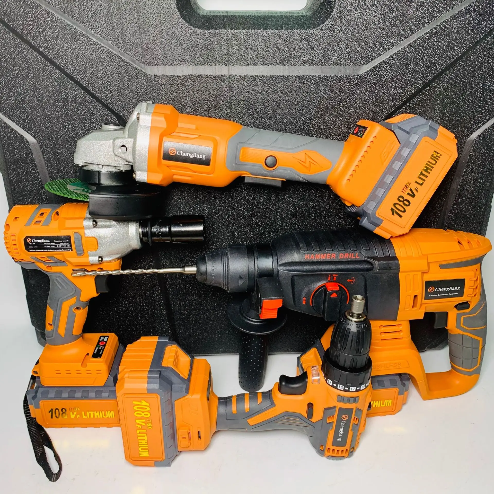 SAFENDER  4pcs Power Tools Portable Lithium Electric Hammer Drill Brushless Angle Grinder Cordless