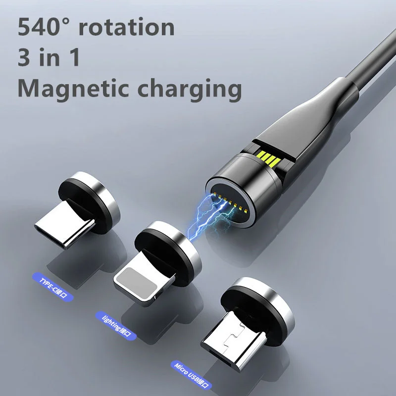 Лидер продаж usb-кабель 3 в 1 с поворотом на 540 градусов Micro/8pin/Type C 3A магнитный кабель для быстрой зарядки мобильного