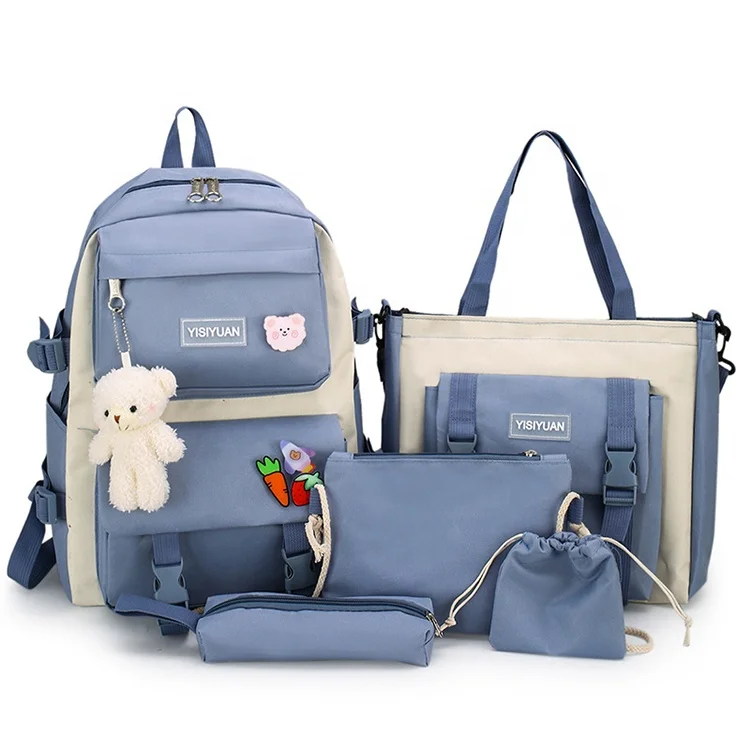 Hot Selling 5 in 1 School Book Bags Trend School Bag with Pencil Case Teenagers Middle Book Bagpack Backpack Canvas