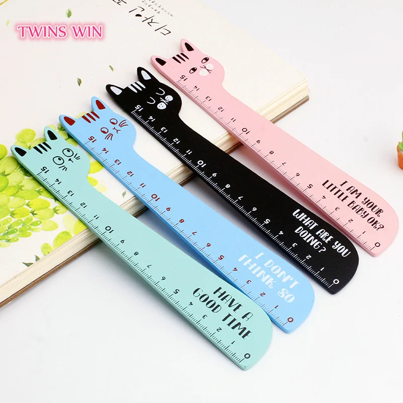 Sewing Ruler Cartoon Cat Drawing Wooden Straight Ruler Student Stationery Cute Cat Face Wood Ruler 305