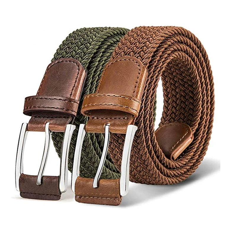 Canvas Elastic Fabric Woven Stretch Khaki  Color Braided Belt