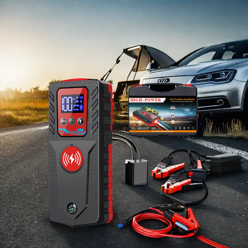 Multifunctional 4-in-1 Jump Starter with Inflator and Wireless Power Bank LED Light Jump Starter with Inflator Ca