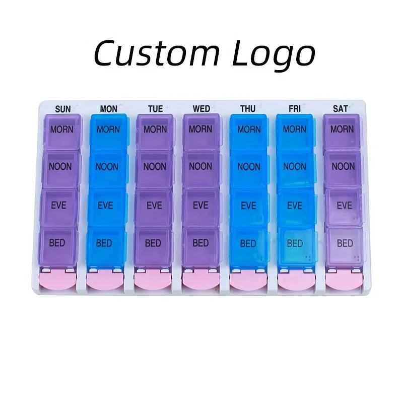 Pill Capsule Container Pill Box Custom Medicine Boxes Portable Pillbox Pills Container For 7 Days 28 Compartments to Hold Drug