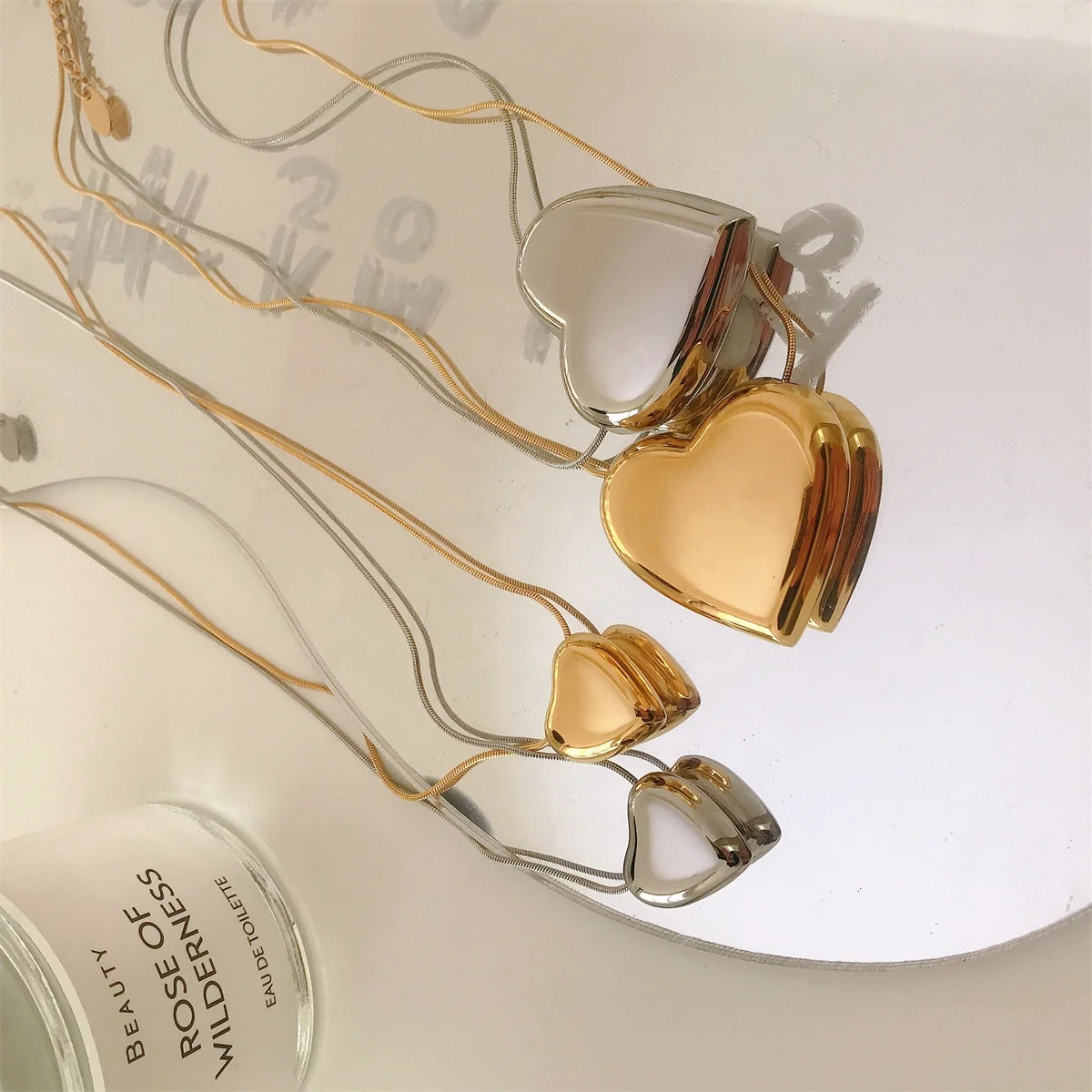 Valentines Day Gift Simple Multi Size 3D PVD 18K Gold Plated Stainless Steel bubble Heart Necklace For Women Girls Party
