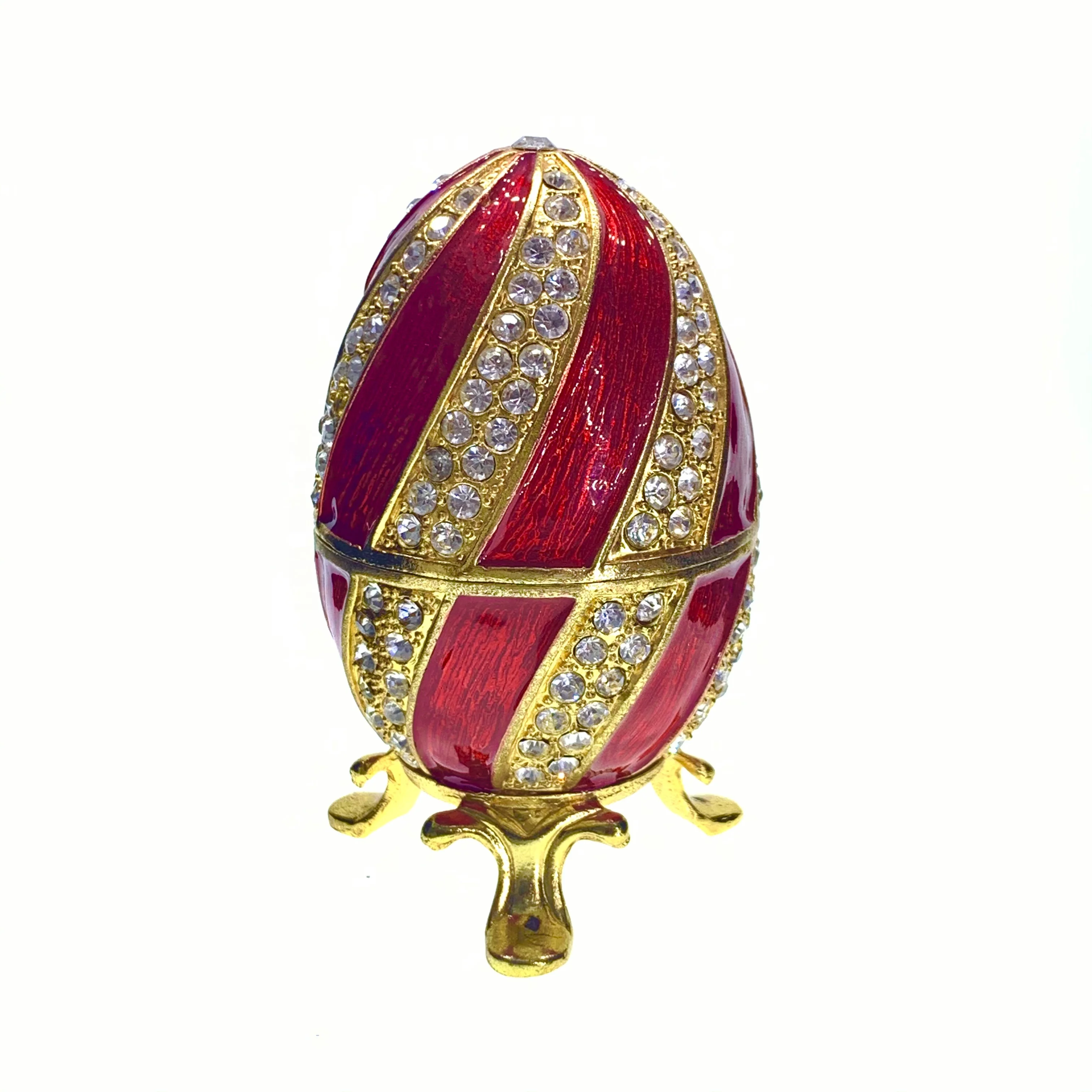 China supplier elegant Russian faberge egg metal jewelry crystal trinket box favor