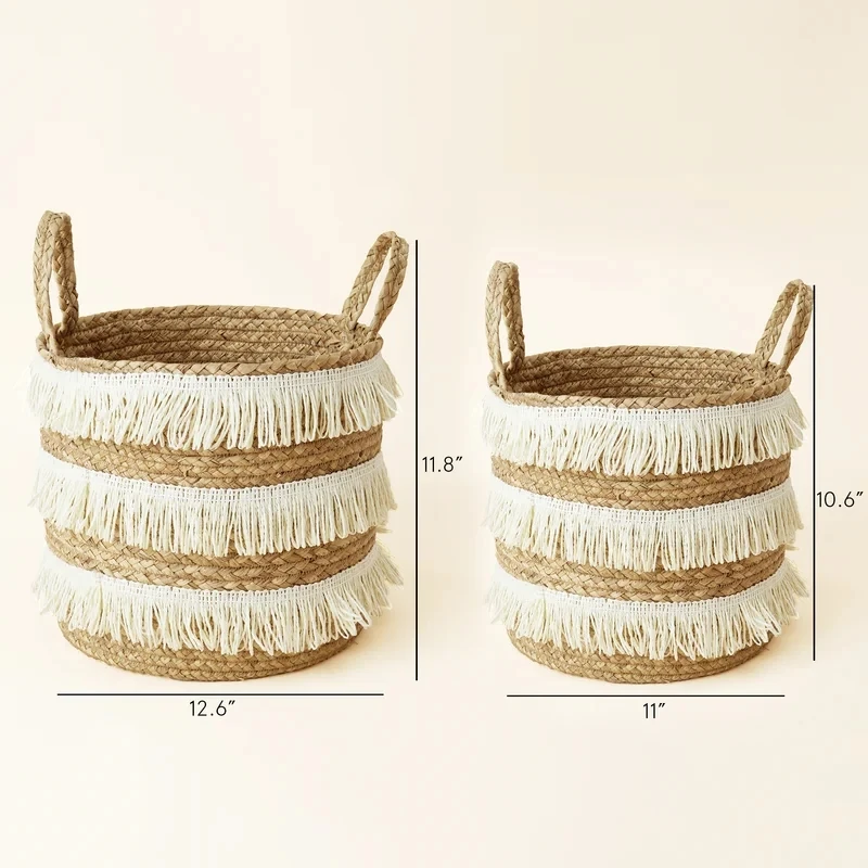Woven Baskets Baby Portable Handwoven Paper Storage Cotton Rope Basket Fabric Diamond Weave