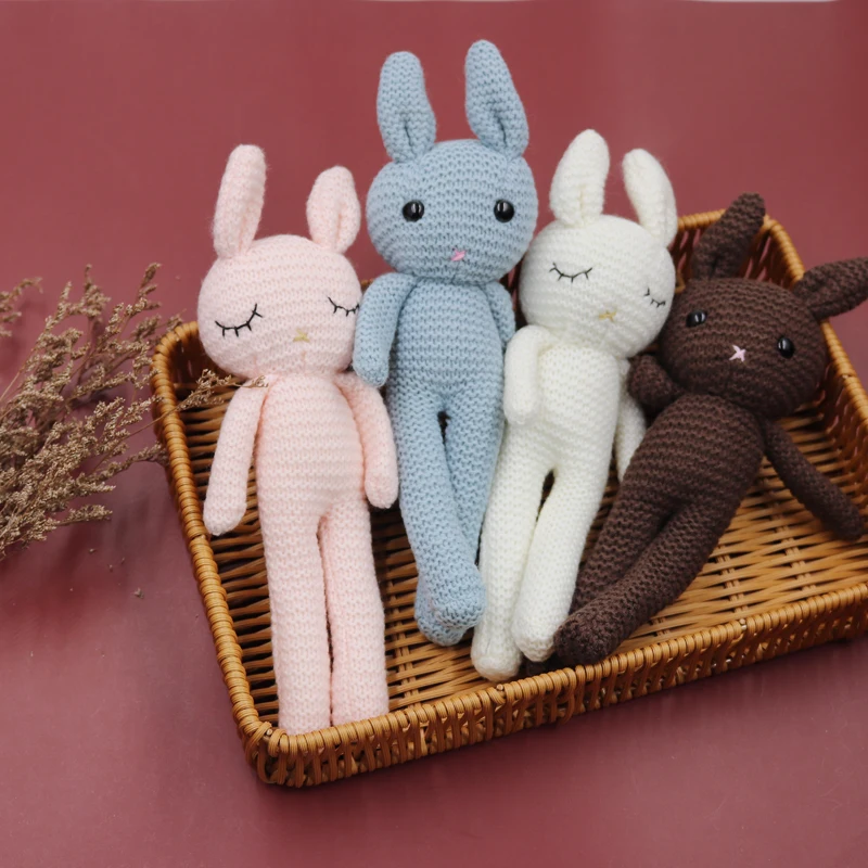 soft rabbit toy baby comforting toy 4 colors infant Knitting wool baby crochet toys knit doll
