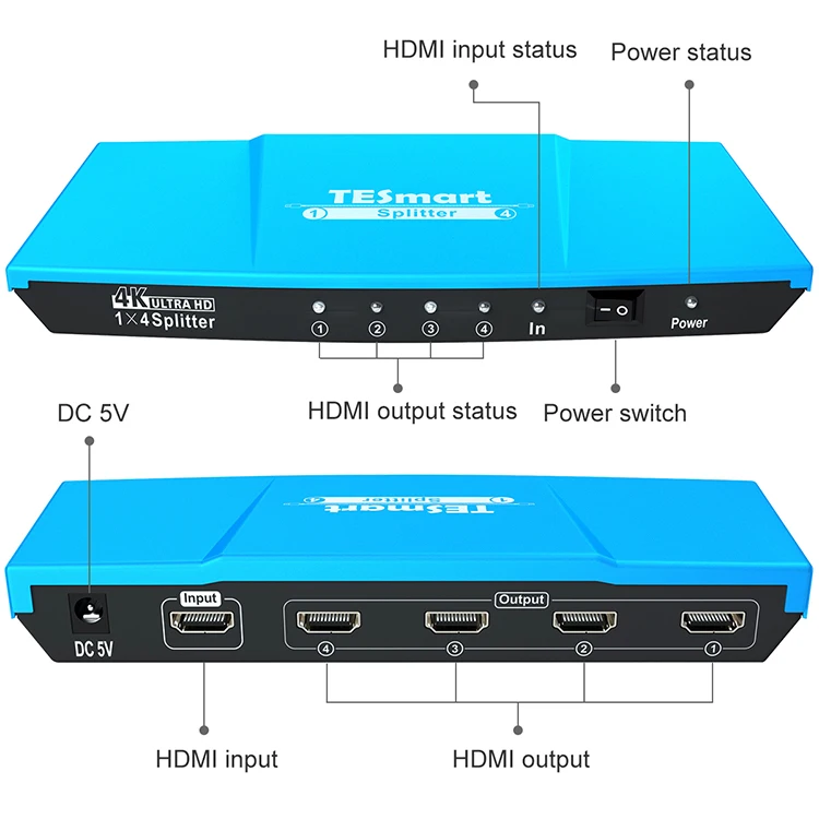 TESmart Distributor 4 way video HDMI divisor Splitter 1X4 1in 4out synchronous 4ksupport CEC HD HDCP smart EDID HDMI Splitter