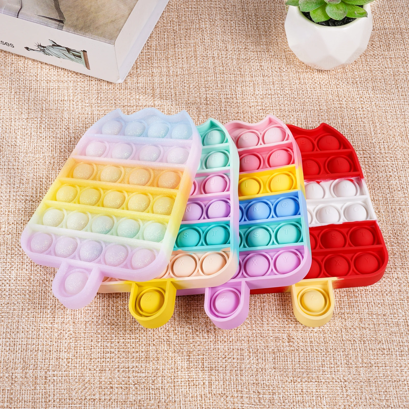 Amazon Hot Glittering Ice Cream Push Bubble Fidget Sensory Toy Anti-stress Game Stress Relief with Letters Toys