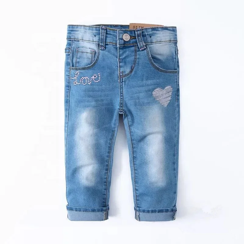 Джинсы P0185 для девочек с надписью Love и тепловой вышивкой, зимняя и осенняя одежда для мальчиков, детская одежда