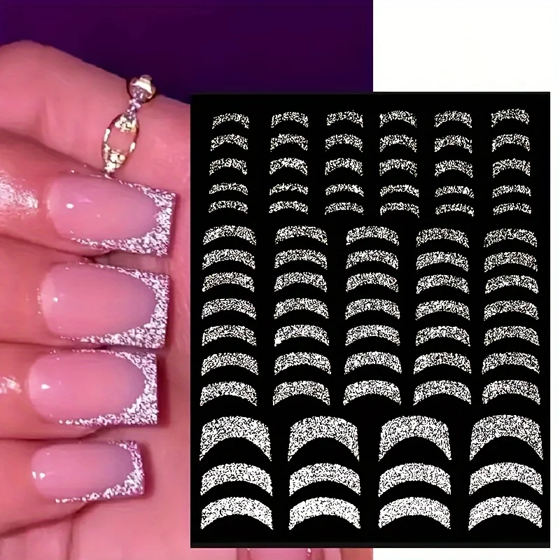 French Nail Art Stickers Self Adhesive Glitter Swirl Line Design Nail Art Decals for Decoration Supplies for Women and Girls