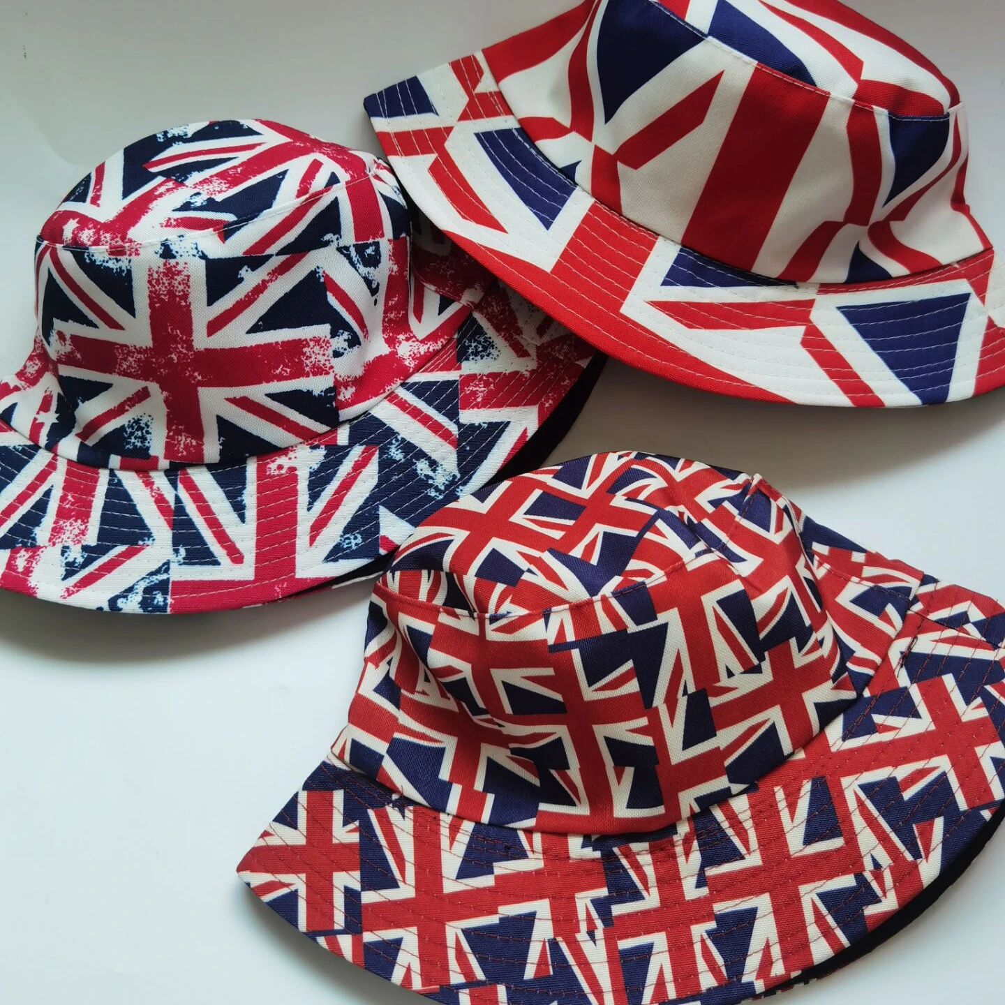 Hot selling new high-quality British flag football outdoor sports print reversible fisherman hat white bucket hat