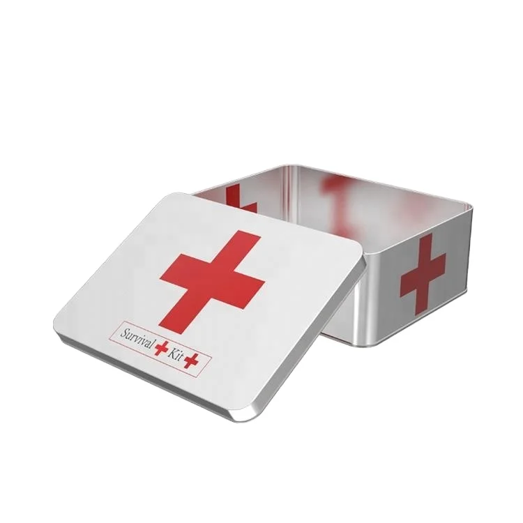 Wholesale rectangular metal tinplate white household first aid tin box