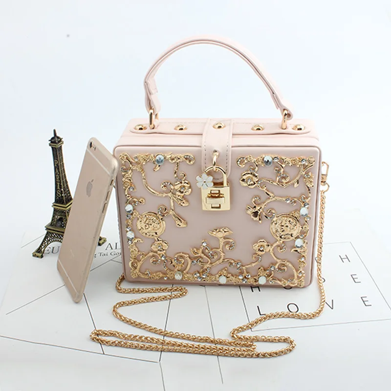 
Retro Diamond Hollow Carved PU Leather Clutch Box Women Elegant Handbag 