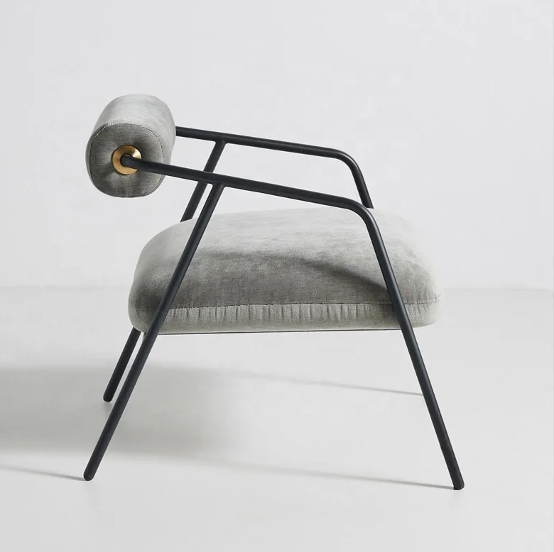Modern Simple Design Chair Metal Frame Velvet Fabric Accent Armchair Hotel Hall Lobby Customized Lounge Chair