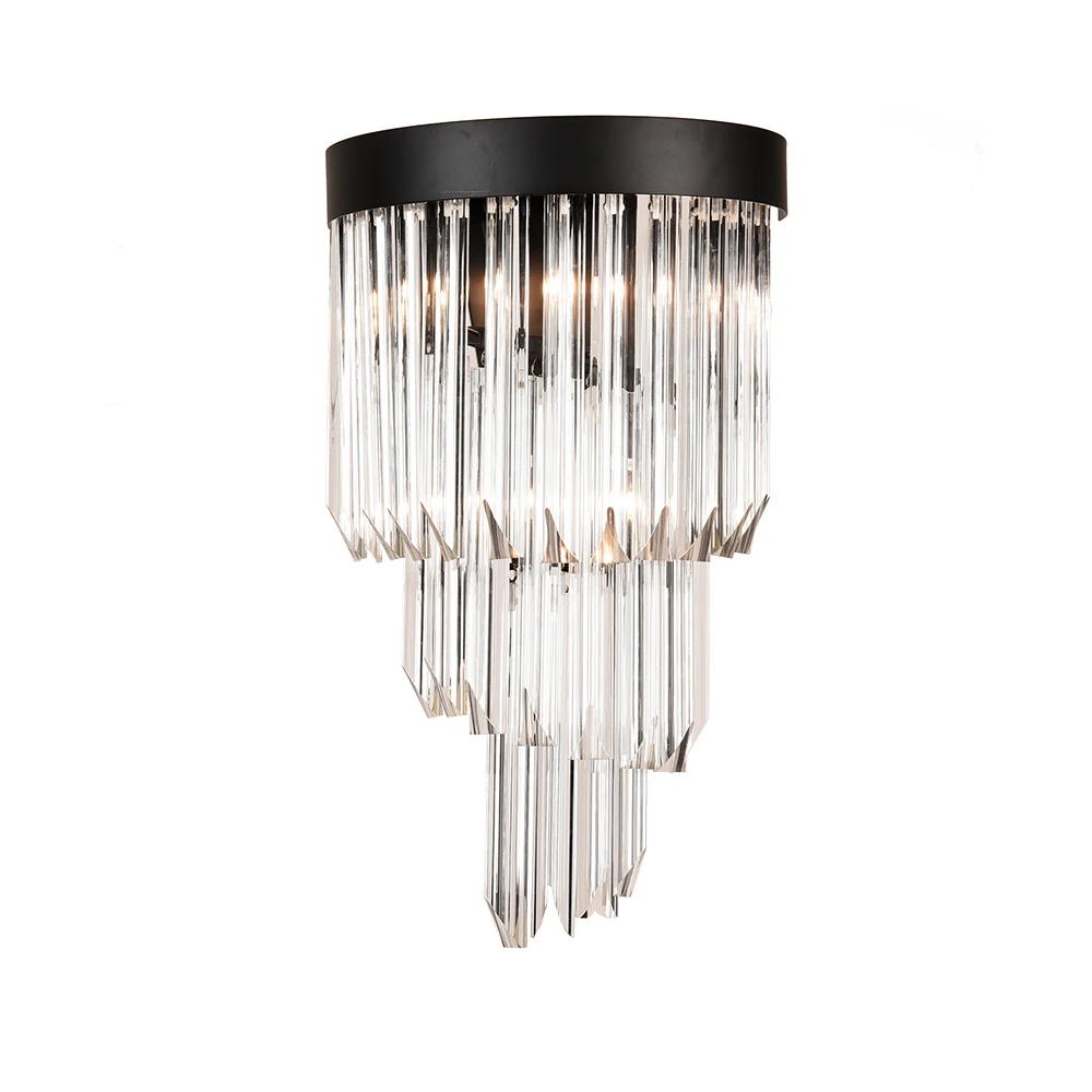 2023 Hot Sale Matte Black Luxury villa K9 crystal modern wall lamp