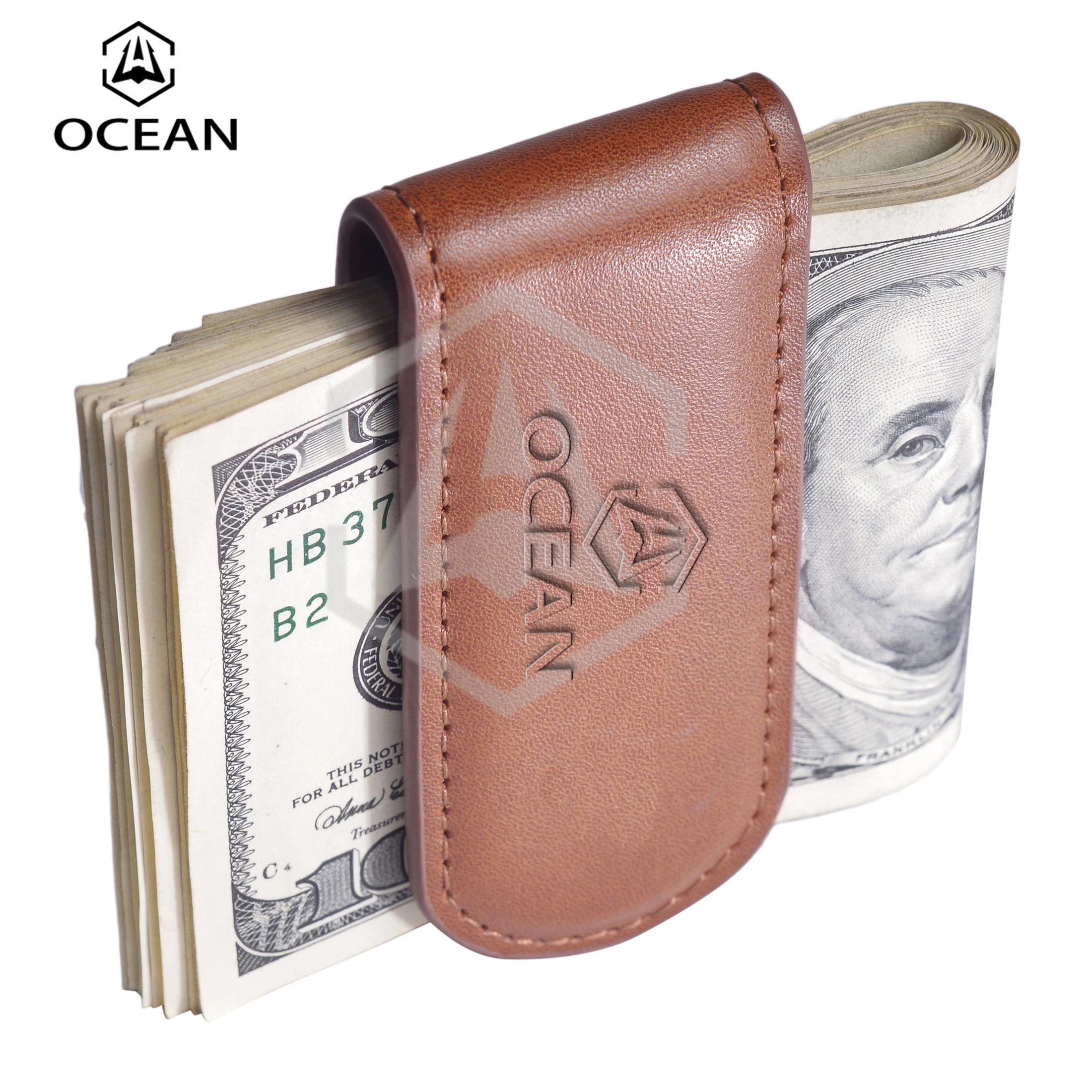 Wholesale PU Leather money clip Leather Strong Magnetic Money Clip