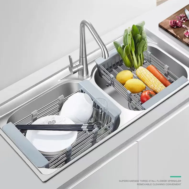 Scalable stainless steel & plastic kitchen rack sink dish dryer above the sink foldable sink drainer