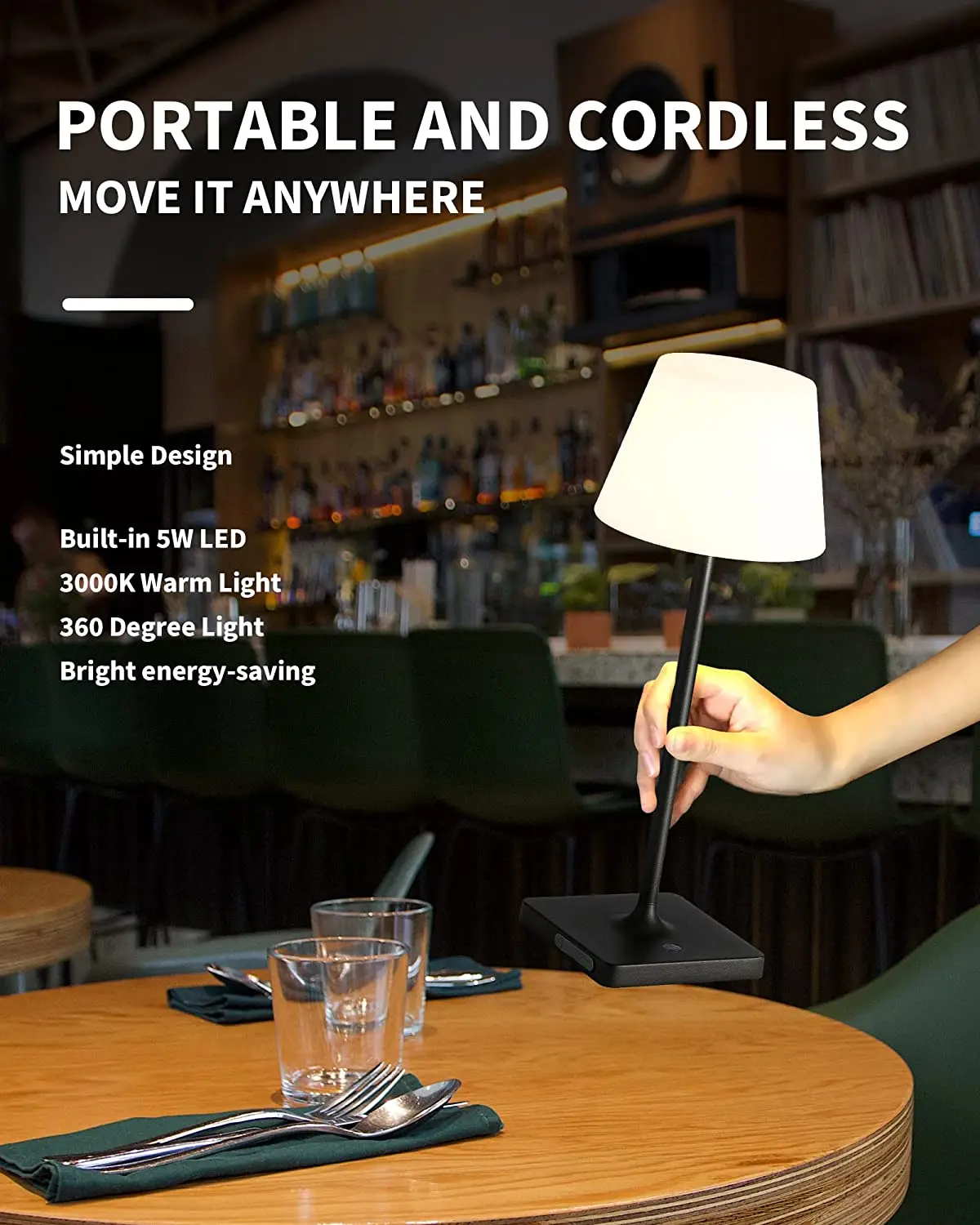 Cordless Portable Table Lamp Rechargeable Dimming LED Desk Lamp Waterproof Modern Night Light for Camping Restaurant Bedroom