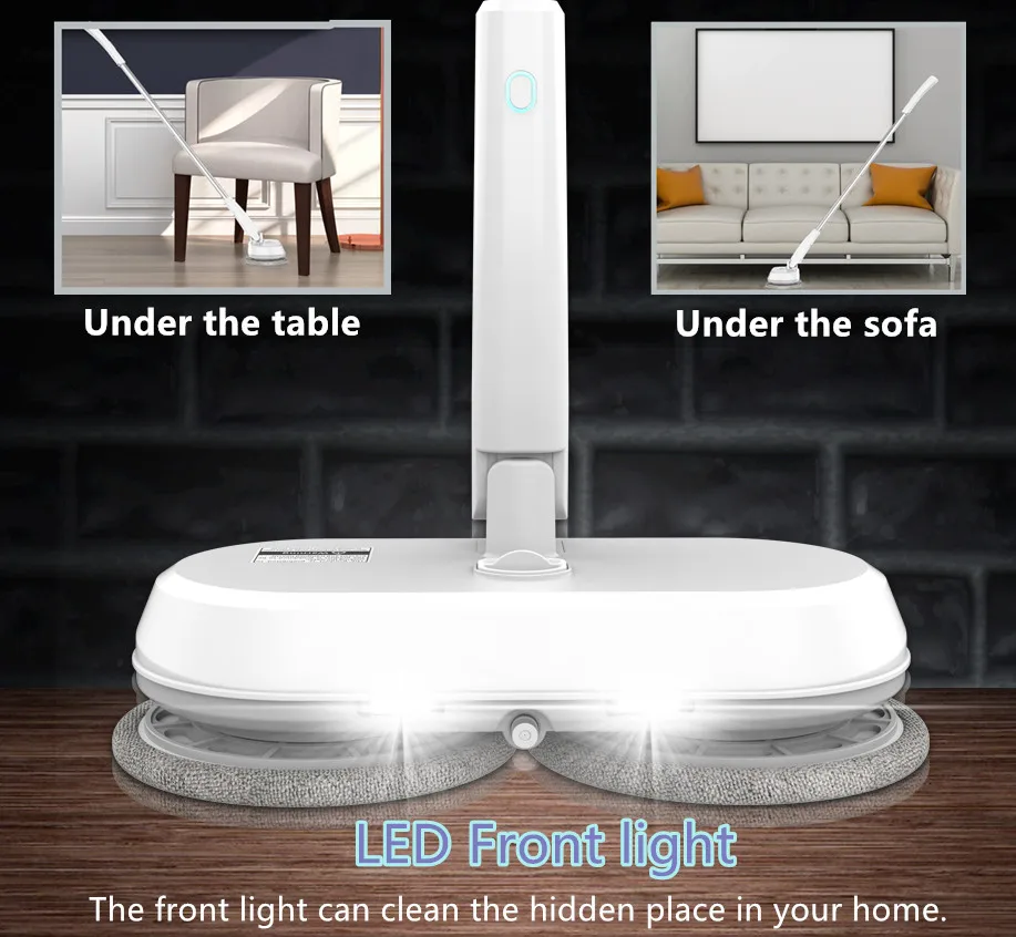 Water Spraying LED Lighting Waxing and Polishing Multi-function Cordless Electric Cleaning Floor Spray Mop With Electrolysis