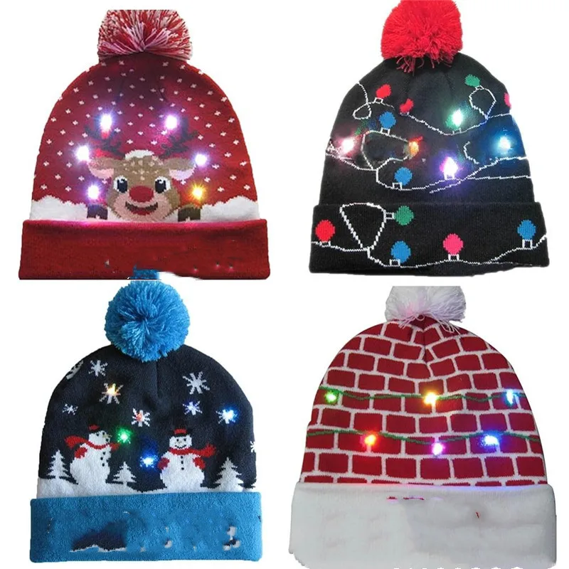 Светодио дный Рождественский свитер шапка вязаная шапочка Рождественский светильник вязаный головной убор Рождественский подарок для детей Рождество 2022 Новогоднее украшение