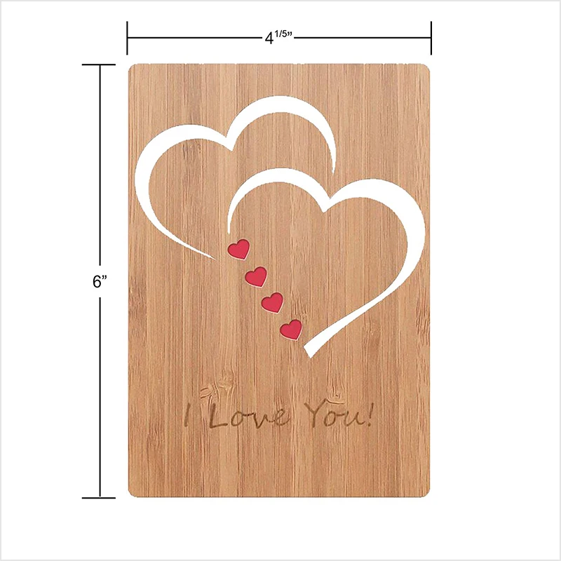 I Love You Card Handmade Bamboo Wood Greeting Cards for Any Occasion