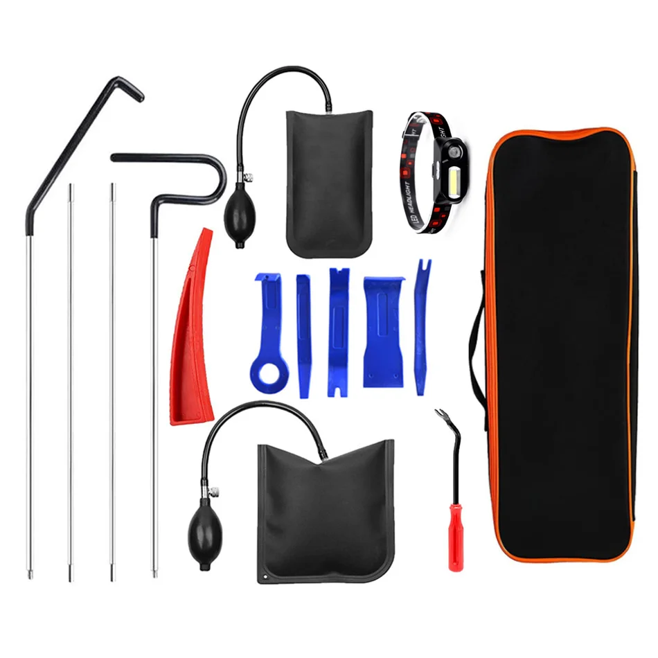 Professional 15pcs Essential Automotive lockout tools kit with Air Wedge Pump Long Reach Grabber Auto Trim Removal Tool Set