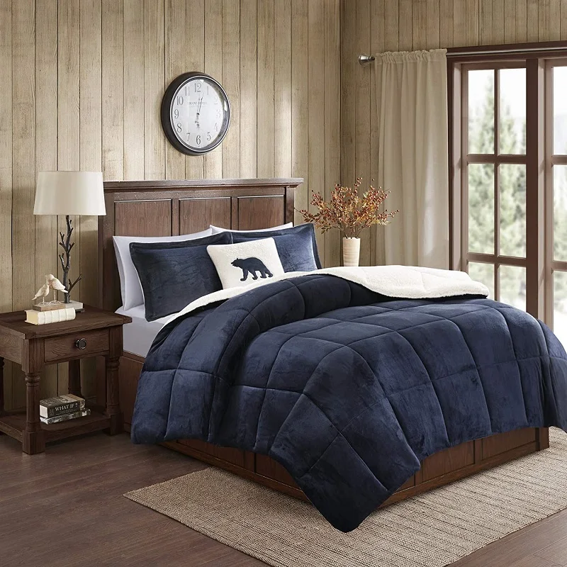 Flannel comforter sets king size luxury bedding  comforter set with pillow cas sherpa velveteen comforter set