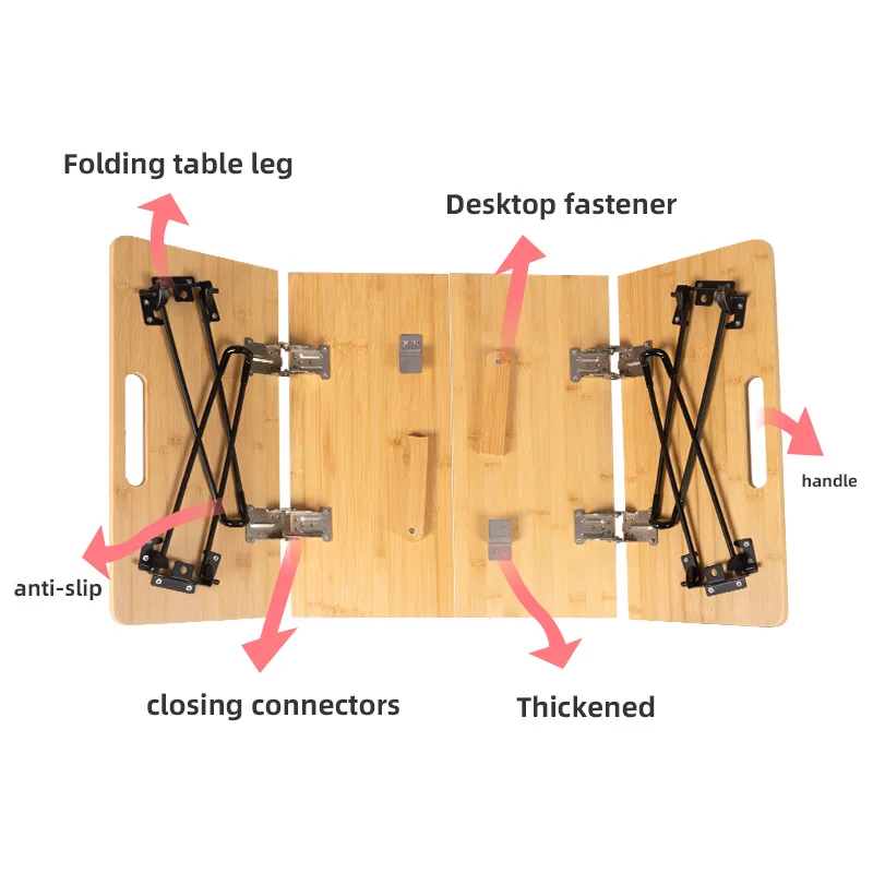 Outdoor Camping Bamboo Tactical Folding Table Bamboo Board Portable Home Computer Table Lightweight Casual Picnic Table