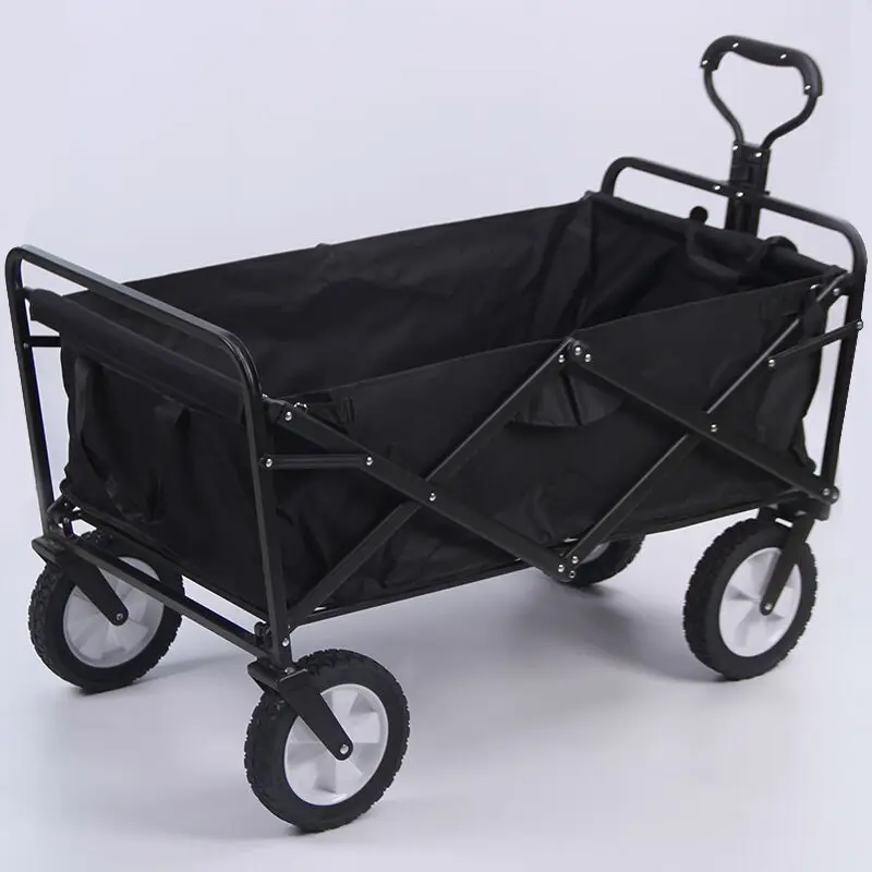 Heavy Duty Travel Trailer Folding Wagon Utility Outdoor Camping Garden Cart with Wheels & Adjustable Handle
