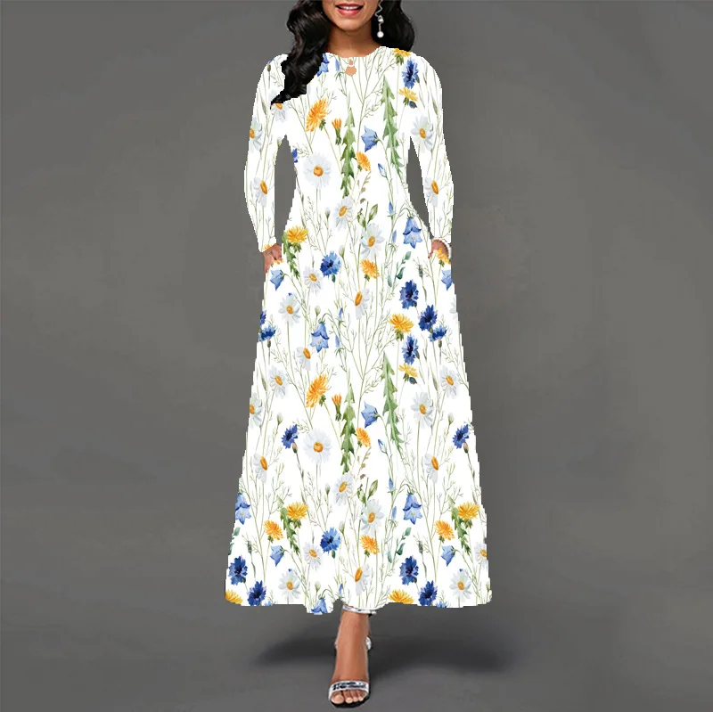 Wholesale 2024 new fashion sexy ladies o-neck long sleeve print Women Dresses (CX2223)