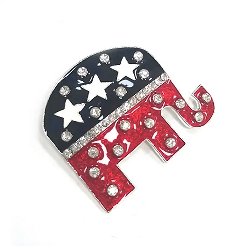 Rhinestone Enamel USA Republican Elephant Flag Pin 4th of July Patriotism Brooch For Gift