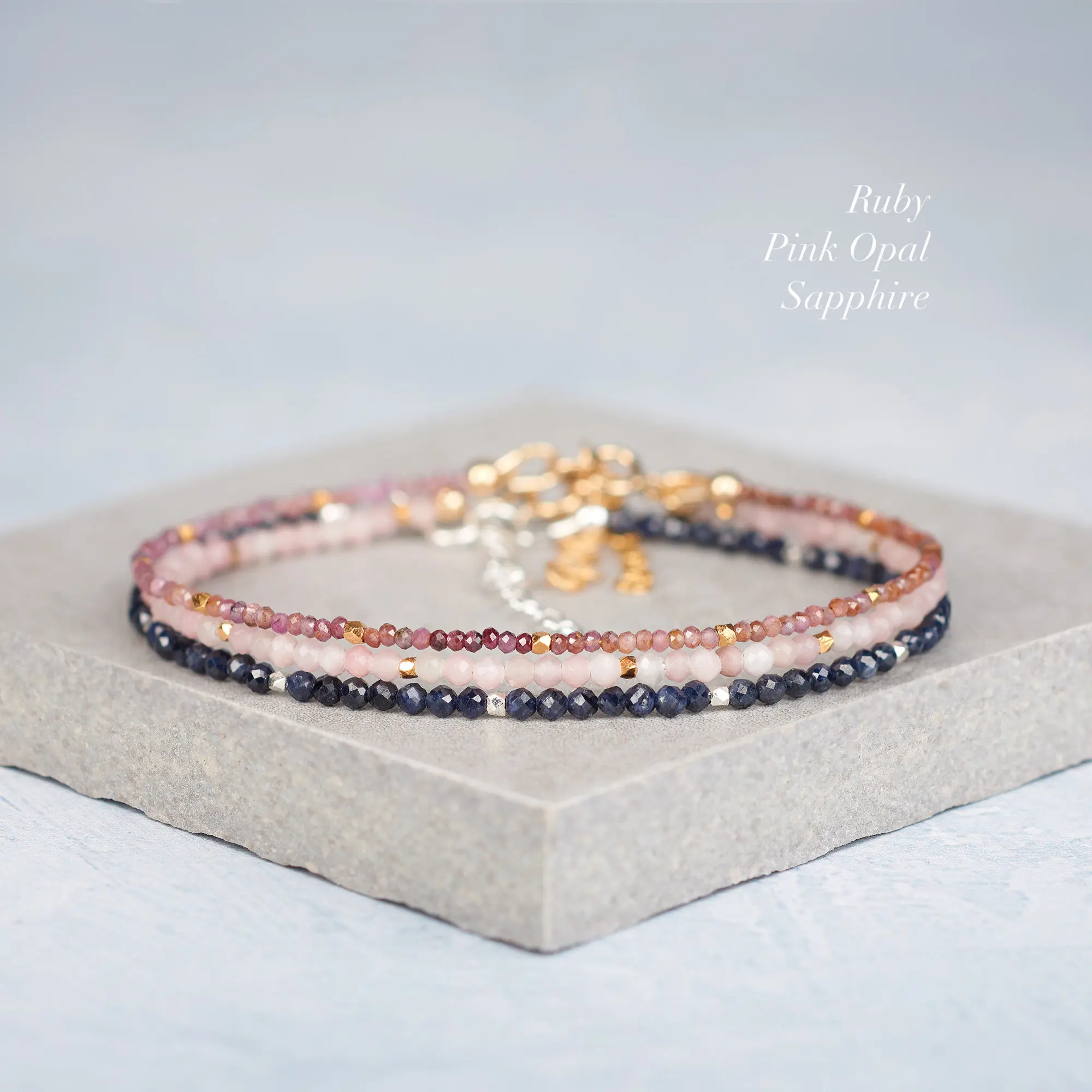 Custom dainty crystal bead bracelet personalized pink opal beaded bracelet gemstone jewelry gift for women