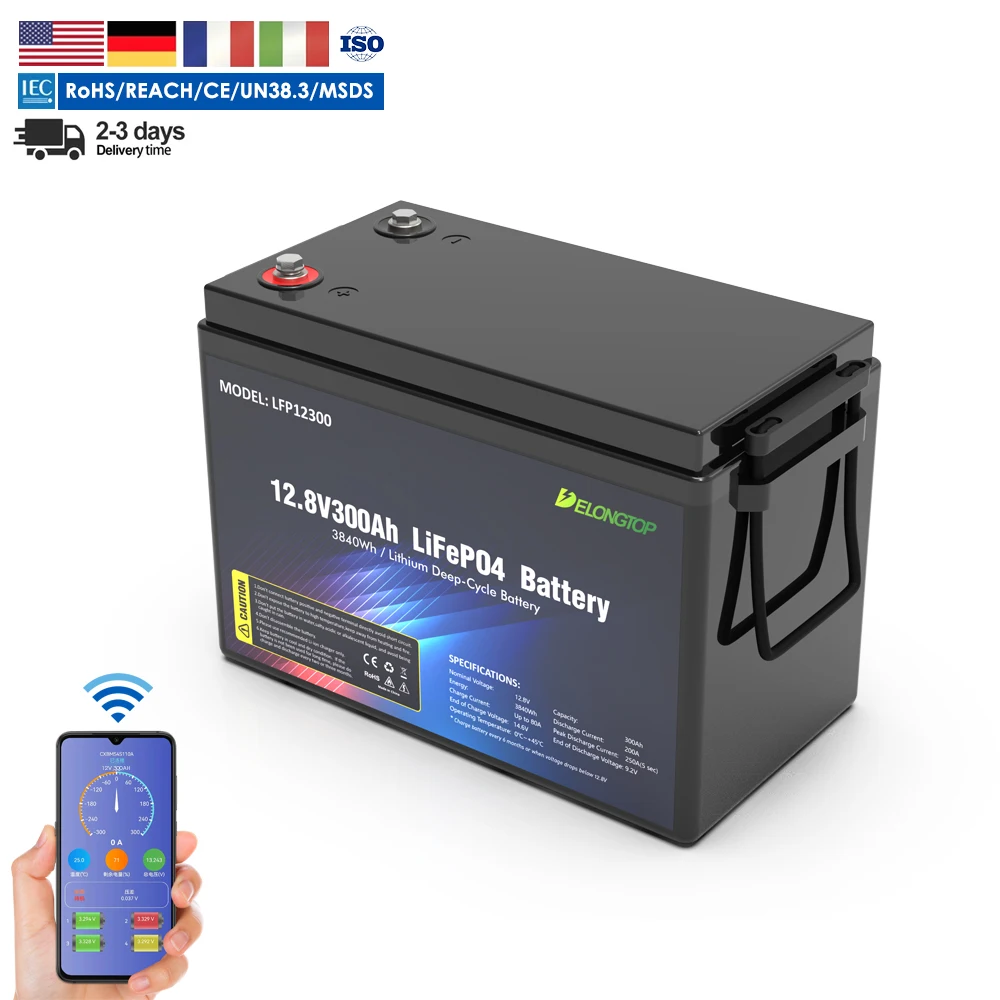 EU Warehouse 300AH 200AH 100AH LiFePO4 Rechargeable 12V Lithium Battery RV Camper Motorhome Boat Solar Energy Storage