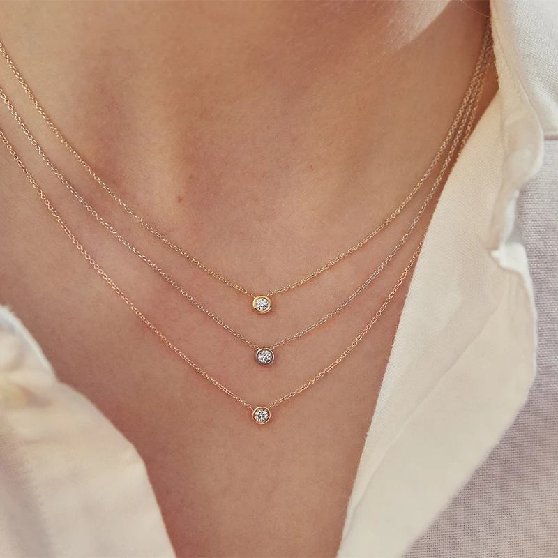 0.5ct 5.0mm Diamond Starsgem 10k 14k 18K Real Solid Gold Bezel Necklace with CVD HPHT Round Cut Lab Diamond Pendant Fine Jewelry