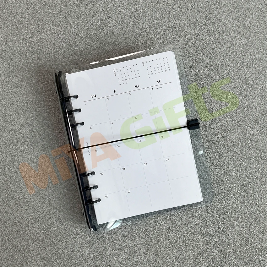 Custom A4 A5 A6 A7 clear binder transparent vinyl plastic planner cover 6 black ring notebook with elastic string closure