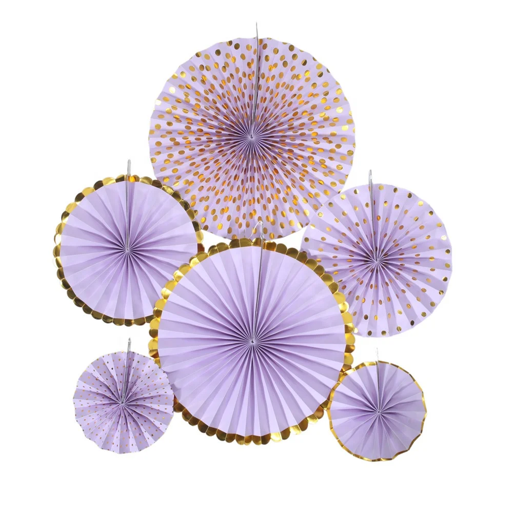 
Hot Sale China Party Supplies 6Pcs 8Pcs Set Paper Fan Popular Happy Birthday Decoration Favor Gold Silver Party Paper Fans 80399 