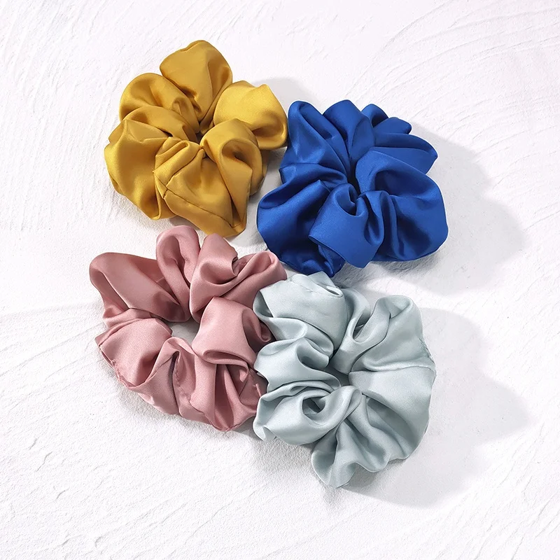 B.PHNE Custom Color Logo fluffy large elastic hair bands satin scrunchies silk satin ponytail women for hair