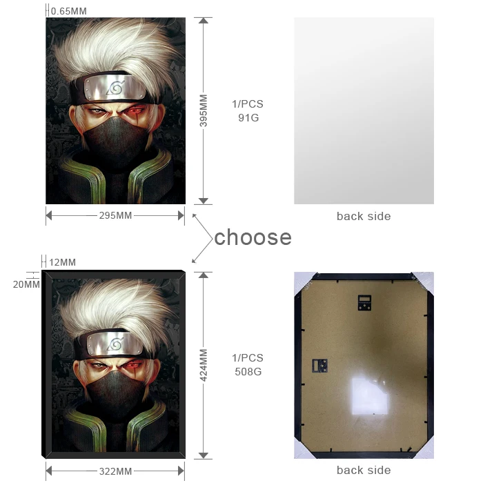 Wholesale Custom Japanese manga Cartoon poster dbz naruto shippuden Hatake Kakashi poster 3d wall picture 3d motion lenticular
