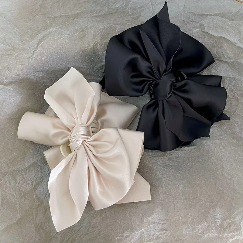 New French Retro Hepburn Style Female Grab Clip Back Large Shark Clip Satin Bow Headwear Hairpin Hair Accessories  Hair Claw