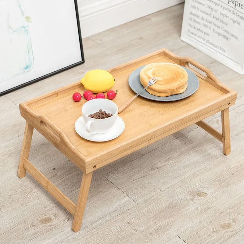 Custom Wood Food Serving Tray Bamboo Bed Table Breakfast Tray Table With Folding Legs