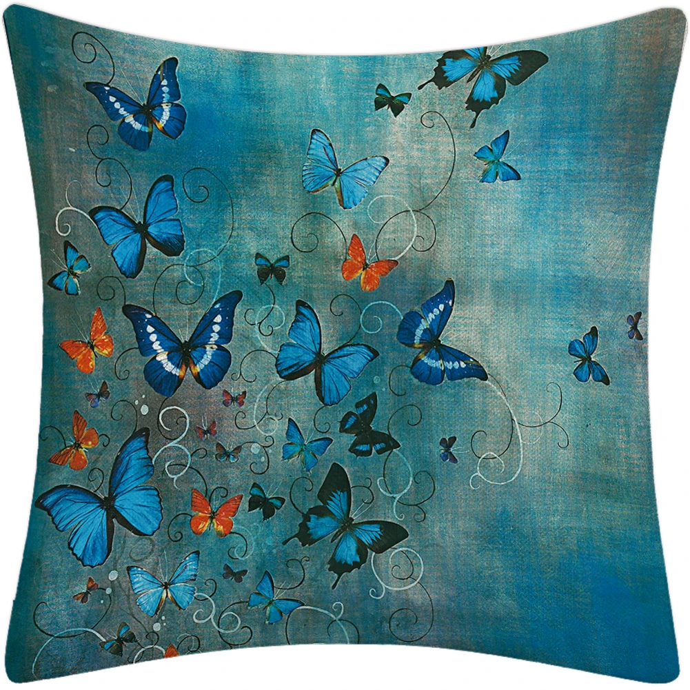 Throw Pillow Covers Butterfly Cushion Pillow Case Home Decor Pillowcase 18*18 Inches Linen Square Pillow Covers